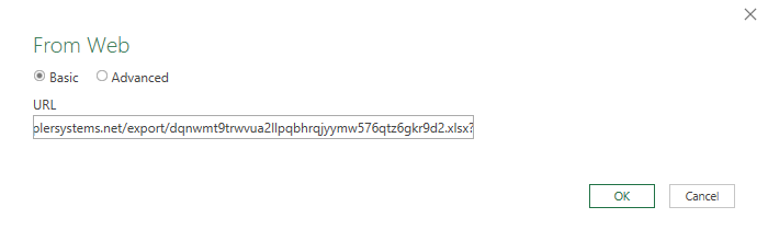Excel From Web dialog